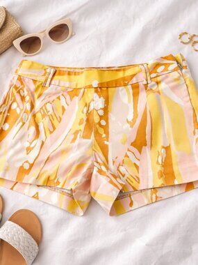 J.Crew Stretch Shorts Women Size 4 Yellow Orange Abstract Print